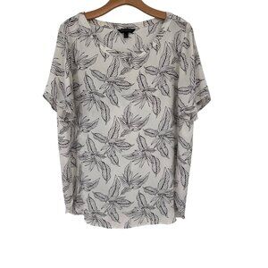 Banana Republic blouse top womens size large Leaf Print Short Sleeve semi sheer
